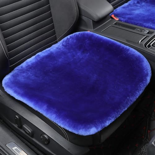 Sheepskin Seat Cushion Cover Wholehide Short Wool Seat Pad Natural Fur Car Seat Covers Universal Fit for Most Car, Truck, SUV, or Van Front Sapphire Blue - color: Sapphire Blue, size: Front Seat (19.6inch*19.6inch)