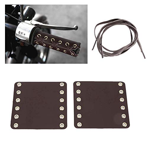 Aramox Motorcycle Handlebar Wraps, 2-Piece Leather Grip Covers with Strap, Brown Heated Grip Pads, Modification Accessories - color: Brown