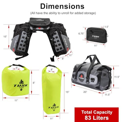 TUSK Highland X2 Rackless Luggage System w/Medium Dry Duffel Tail Bag Compatible with KTM/Husky 690-701 Heat Shield Black/Grey - color: Black/Grey, size: Medium Dry Duffel/Tail Bag, style: Ktm/Husky 690-701 Heat Shield