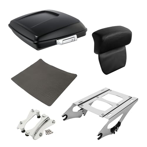 XFMT 5.5" Matte Black Razor Trunk W/Backrest Pad + Chrome Mount Rack + Docking Kit For Harley Touring Road King Street Glide Road Glide Electra Glide Ultra Classic 2014-Later - color: Matte Black Set 7