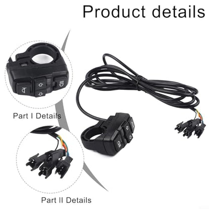 Black Waterproof Motorcycle Handlebar Switch For Turn Signals And For HORN Control, ABS On/Off Button For Most Motorcycles