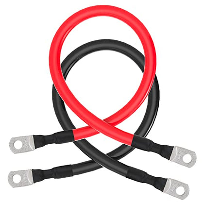 4 AWG Battery Cable 4AWG Gauge Pure Copper Battery Inverter Cables with 3/8 in Lugs Both Ends Power Inverter Wire Set for Automotive Solar Marine Boat RV Car Motorcycle Red and Black (2FT) - size: 2ft