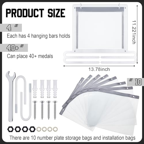 Moxweyeni Race Medal and Bib Display Medal Hanger Running Bib Holder Wall Mounted Hanging Rack Stands Gifts for Runners - color: White, size: 13.78 x 11.22 Inch, style: Classic