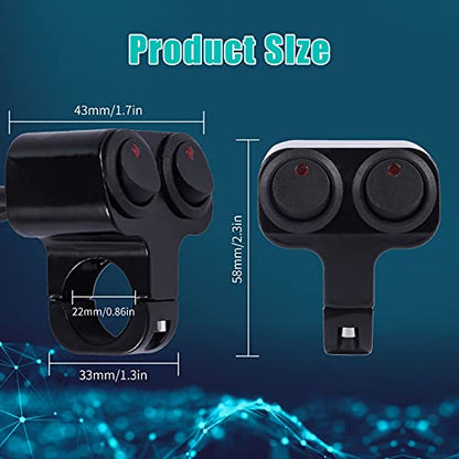 Stylemafia Waterproof Motorcycle ATV 7/8″ Light Bar Switch，Handlebar Double Control Kill Button Switch，Headlight Spotlights Hazard Brake Fog Light ON Off Switches 12v 16A (Black) - color: black, size: Double head B