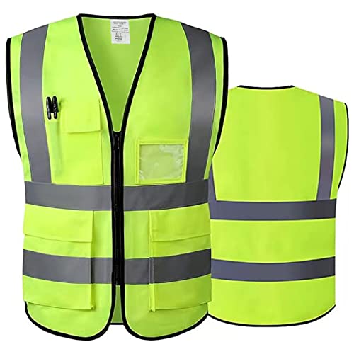 5 Pockets High Visibility Reflective Safety Vest,Zipper Front, Meets ANSI/ISEA Standards - color: Yellow, size: Small