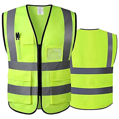 5 Pockets High Visibility Reflective Safety Vest,Zipper Front, Meets ANSI/ISEA Standards - color: Yellow, size: Medium