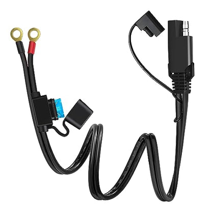 BESULEN 18AWG Battery Connector Cable, SAE Quick Disconnect Plug to O Ring Terminal Harness With 10A Protection Fuse, Extension Cable for Motorcycle Car