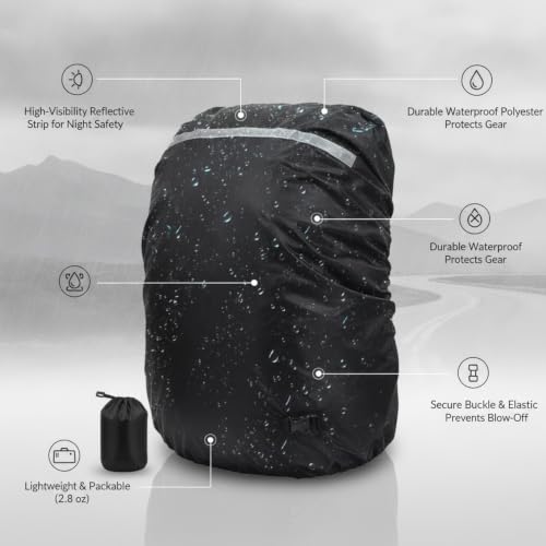 Backpack Rain Cover with Reflective Strips, Polyester Pack Cover for Hiking and Cycling, Black (1 PC)