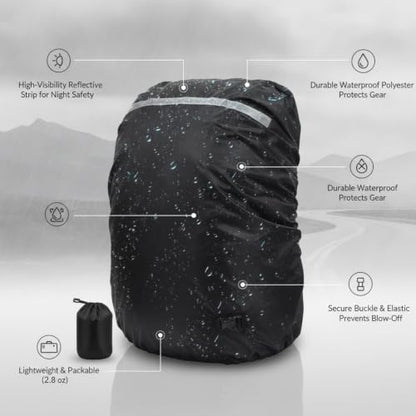 Backpack Rain Cover with Reflective Strips, Polyester Pack Cover for Hiking and Cycling, Black (1 PC)