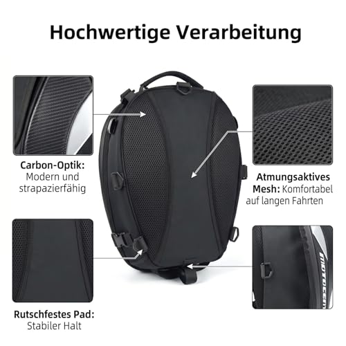 MOTOCENTRIC Motorcycle Tail Bag, 25L-38L Waterproof Helmet Backpack, Universal Fit, 5 Compartments (Gray) - color: Gray