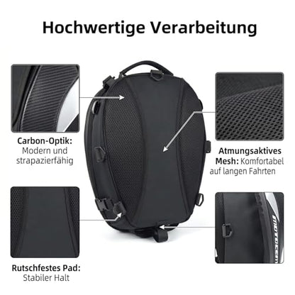 MOTOCENTRIC Motorcycle Tail Bag, 25L-38L Waterproof Helmet Backpack, Universal Fit, 5 Compartments (Gray) - color: Gray