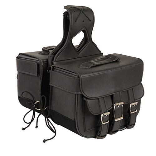 Milwaukee Leather SH67001ZB Black Straight Drop Zip-Off Triple Strap PVC Throw Over Saddlebags - One Size