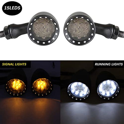 Rich Choices 2pcs Black 15 LED Motorcycle Stop Brake Running Turn Signal Indicator Amber Lights Compatible with Street Bike Chopper dirt bike scooter Cafe Racer (Black-Amber&White) - color: Black-Amber&White