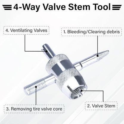 ecocstm 2 PCS 4-Way Tire Valve Stem Removal Tool, 4-in-1 Valve Core Removal Tool, Multifunctional Tire Valve Tool, Valve Stem Core Puller for Car Motorcycle Bicycle Tire Repair Replace