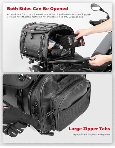 KEMIMOTO Motorcycle Travel Luggage Bags, Expandable Large Capacity Motorcycle Tail Bag, Waterproof Rear Rack Trunk, Motor Pannier Bag with Rain Cover and Straps 30L-45L - size: 30L-45L