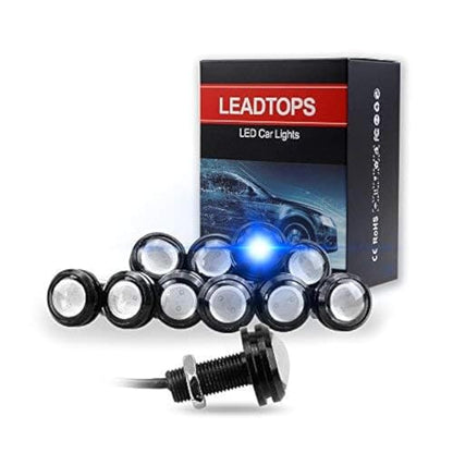 10Pcs 18mm 12V Eagle Eye LED Car Fog DRL Daytime Running Light Backup Reverse Tail Rock Lights Small bulb (Blue, Black Case) - color: Blue light