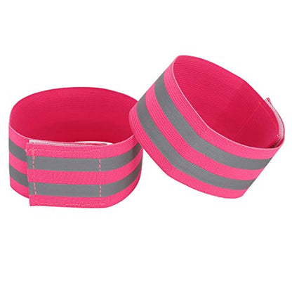 X AUTOHAUX 8pcs Reflective Bands for Arm High Visibility Night Cycling Riding Reflector Tape Straps Bracelet - color: Pink