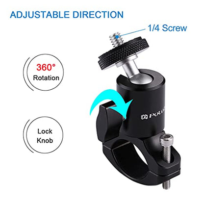 PULUZ Camera Handlebar Mount for Gopro Bike Motorcycle Mount, Aluminum Bicycle Camera Adapter Mount Holder for GoPro Hero 12/11/10/9/8/7 All Model/DJI OSMO Action Camera Accessories