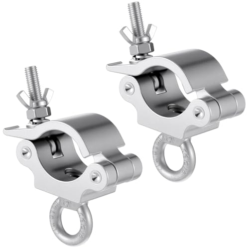 Pelopy 2 Pcs Heavy Duty 2 Inch Truss Clamp with Eye Bolt for 48-51mm Truss Tube/Pipe, Aluminum Stage Light Clamps for LED Video Wall and Lighting Mounting - color: Silver, size: 48-51mm