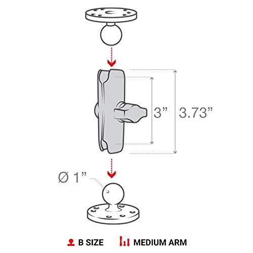 RAM Mounts Double Socket Long (6") Arm, Heavy-Duty Articulating Connector for Secure Mounting Compatible with B-Size 1" Ball Components RAM-B-201U-C - size: 6 in.