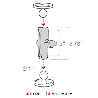 RAM Mounts Double Socket Long (6") Arm, Heavy-Duty Articulating Connector for Secure Mounting Compatible with B-Size 1" Ball Components RAM-B-201U-C - size: 6 in.