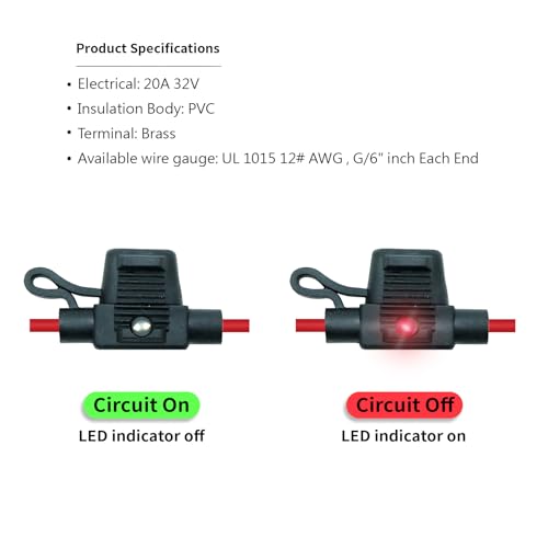 2 Pack wasserdichte Teile, entsprechen dem IP67-Standard, ASP Mini Flachsicherungshalter mit LED, 12 AWG für Auto und Marine - style: LED ASP