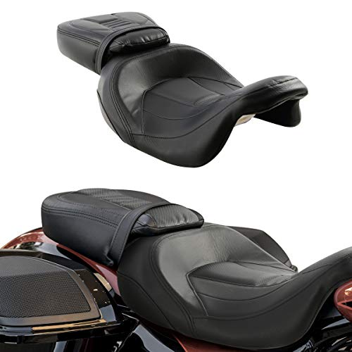 Motorcycle Seat For Harley SLMOTO Low-Profile 2-Up Seat Detachable Rider Passenger Pillion Leather Seat For Touring Road King Street Glide Road Glide Electra Glide CVO 2009-2023 - color: Style A Black