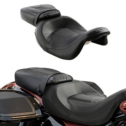 Motorcycle Seat For Harley SLMOTO Low-Profile 2-Up Seat Detachable Rider Passenger Pillion Leather Seat For Touring Road King Street Glide Road Glide Electra Glide CVO 2009-2023 - color: Style A Black