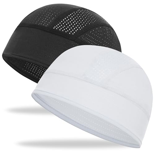 Cooling Skull Cap Helmet Liner-Lightweigh Mesh Sweat Wicking Beanie Caps for Hard Hat,Motorcycle,Cycling,Running - color: 2-black+white