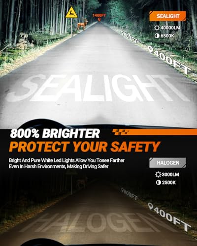 SEALIGHT H13 Bulb, H13 9008 Fog Lights Bulb 40000LM Super Bright,9008 Head Light Bulbs Fanless In Line Car Fog Bulb Plug and Play, Pack of 2 - size: H13/9008