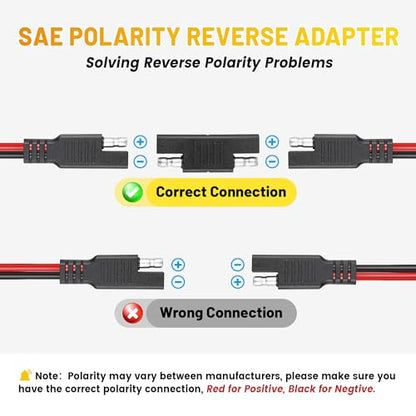 Oyviny 10FT SAE Extension Cable 12AWG, SAE Quick Disconnect Solar Panel Extension Cable with Polarity Reversing Adapter for Automotive RV Truck Battery Charger, 12V - size: 10 Feet