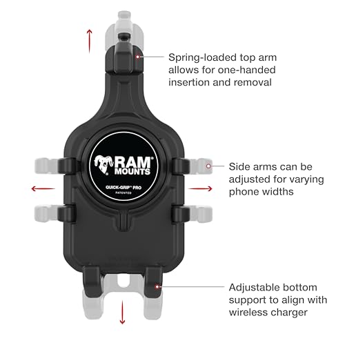 RAM MOUNTS Quick-Grip Pro Vibration Damping Phone Mount with U-Bolt Base for Motorcycles and ATVs RAM-B-149Z-A-PD5VU