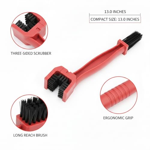 Bicycle Chain Cleaning Brush, Double-Headed Drivetrain Scrubber for Bike and Motorcycle Maintenance, PP Plastic Tool for Grease and Grime Removal (1 PC) - color: Red