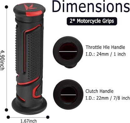 Cool Anti-Slip Dirt Bike Grips,ID 24mm 1" & 22mm 7/8" Motorcycle Grips Kit with Two-Colour Design,Universal Handlebar Grip Dirt Bike Accessories for Most Motocross ATV (Red) - color: Red