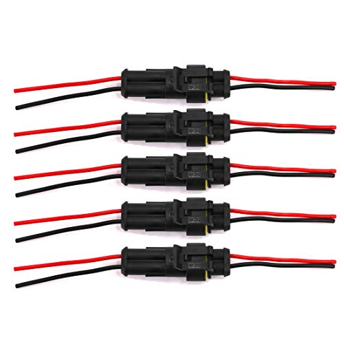 2 Pin Way Waterproof Electrical Connector Wire Harness 16 AWG Marine for Car, Truck, Boat, and Other Wire Connections 5 Pack - color: 5 Sets