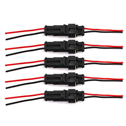 2 Pin Way Waterproof Electrical Connector Wire Harness 16 AWG Marine for Car, Truck, Boat, and Other Wire Connections 5 Pack - color: 5 Sets