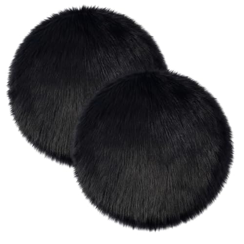 Drydiet 2 Pcs Natural Sheepskin for Bed Sores and Skin Imitation Wool Medical Sheepskins with Non-Slip Back for Pain Relief and Discomfort, Wool Seat Pad, 17 in x 17 in(Circle,Black) - color: Black, style: Circle