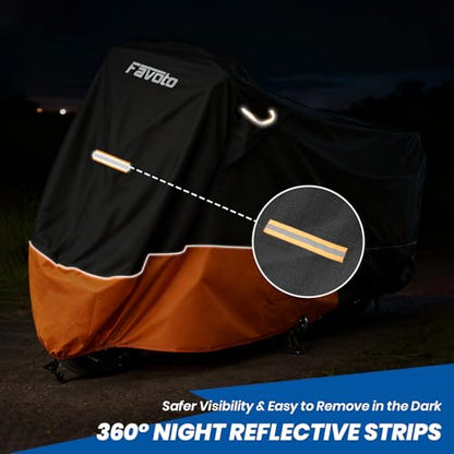 Favoto Motorcycle Cover for Harley Davidson Heavy Duty 420D Oxford | Touring Motorcycle Cover Waterproof Outdoor for Street Glide, Road Glide, Road King, Low Rider ST, Fat Boy Fits up to 108" - size: 108" - Side Box