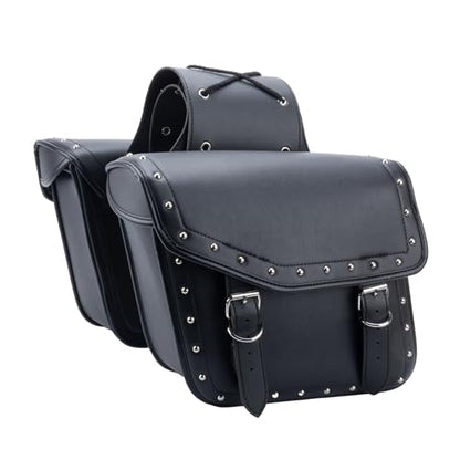30L Motorcycle Saddlebag Water-Resistant PU Leather Storage for Harley Sportster Softail Dyna Honda Shadow, Quick-Install Design with Reinforced Straps, Large Capacity Luggage Bags