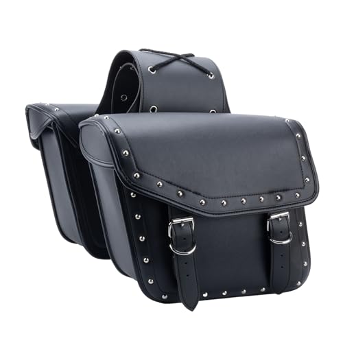 30L Motorcycle Saddlebag Water-Resistant PU Leather Storage for Harley Sportster Softail Dyna Honda Shadow, Quick-Install Design with Reinforced Straps, Large Capacity Luggage Bags