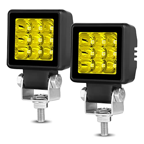 Amber LED Pods, 2PCS 54W 2 Inch Spot Pod Lights Yellow Fog Lights LED Off Road Driving Work Light Cubes Bumper Lights for Motorcycle Trucks Jeep Ford ATV UTV Boats Pickup - color: Amber