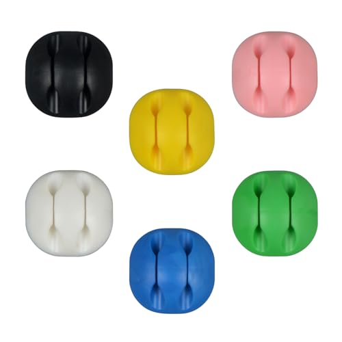6-Pack Cable Clips, Self-Adhesive Double Cord Organizer Wire Holder for Desk, Wall, Car, Office & Nightstand, Easy Install (6 Pcs-2 Holes Colorful) - color: 6 Pcs-2 Holes Colorful