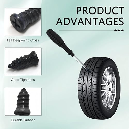 61PCS Tire Repair Rubber Nail, Vacuum Tire Repair Spiral Rubber Studs Kit, Self-Service Tire Screw Plugs Quick Repairs Tool with Screwdriver for Most Vehicle Tractor Tires Puncture Repairs - size: 60 PCS + Screwdriver