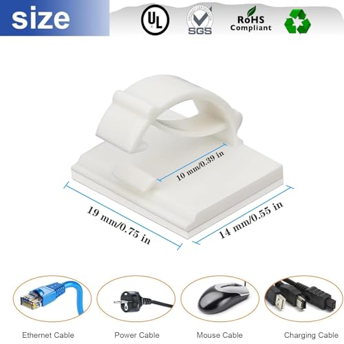 Adhesive Cable Holder Management Wire Clips 50 Pcs White，Suitable for Cables with a Diameter of ≤ 6mm in Cars, Houses, and Offices - color: White