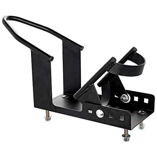 Camco Steel Universal Tire Fit Motorcycle Wheel Chock Mount for Truck Bed or Trailer Floor, Includes 2 Handlebar Straps