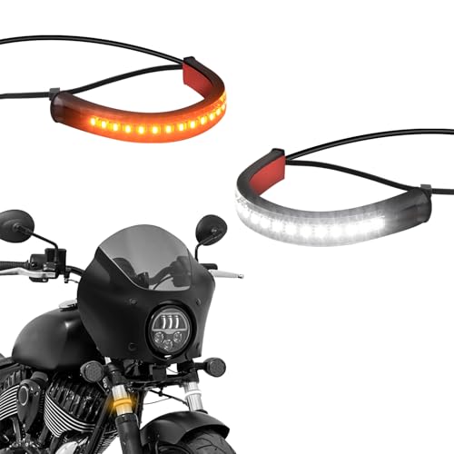 NTHREEAUTO Universal Motorcycle LED Turn Signal Light Strip, Flexible Switchback Dual-Color White Daytime Running Lights & Amber Fork Turn Signal Blinkers for Harley Cafe Racer Dual Sport Dirt Bike