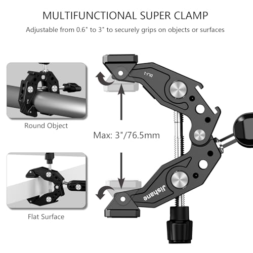 Phone Clamp Mount with 360° Dual Ballhead Anti-Fall 360° Rotating Motorbike Phone Holder AC Clamp Mount for GoPro Hero 13,DJI OSMO Pocket 3,Insta 360 X5 Fits Mountain/Scooter/Dirt - color: Black