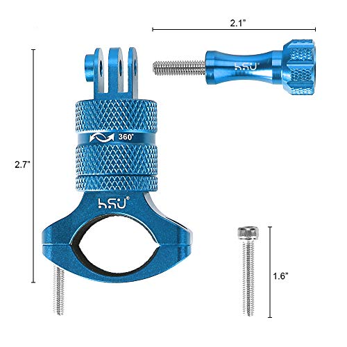 HSU Aluminum Bike Bicycle Handlebar Mount for Gopro Hero 13/12/11/10/9/8/7/6/5/4 Session SJCAM AKASO Campark and Other Action Cameras, 360 Degrees Rotary Mountain Bike Rack Mount (Blue) - color: Blue