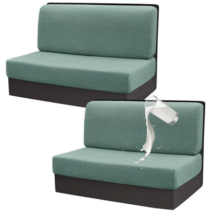 Gollense RV Dinette Cushion Covers Set of 2, Waterproof Stretch Camper Cushion Covers, Sectional Replacement RV Seat Covers for Trailer Couch, Includes 2 Backrest Cover & 2 Bench Cover (Light Green) - color: Light Green