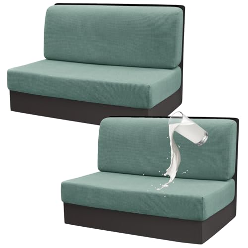 Gollense RV Dinette Cushion Covers Set of 2, Waterproof Stretch Camper Cushion Covers, Sectional Replacement RV Seat Covers for Trailer Couch, Includes 2 Backrest Cover & 2 Bench Cover (Light Green) - color: Light Green